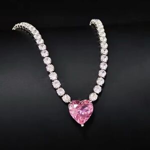Margarita Tennis Crystal Pink Heart Necklace